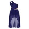 Winnrchan Womens Lyrical Dance Costume Flowy Mesh One Shoulder Dress Modern Contemporary Dance Costume NavyBlue XX-Large view 4