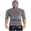 QinCiao Men's 3PCS Chain Mail Shirt Coif Medieval Knight Cowl Crusader Armor Copsplay Costume with Belt Gray X-Large view 1