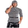 QinCiao Men's 3PCS Chain Mail Shirt Coif Medieval Knight Cowl Crusader Armor Copsplay Costume with Belt Gray X-Large view 3
