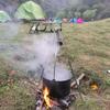 Camping Pot with Lid Outdoor Large Hanging Pot Picnic Camping Hot Pot Gray 4L Round Portable Lightweight Anti-rust Cookware Cooking Equipment for Self-driving Tour BBQ Picnic. view 2