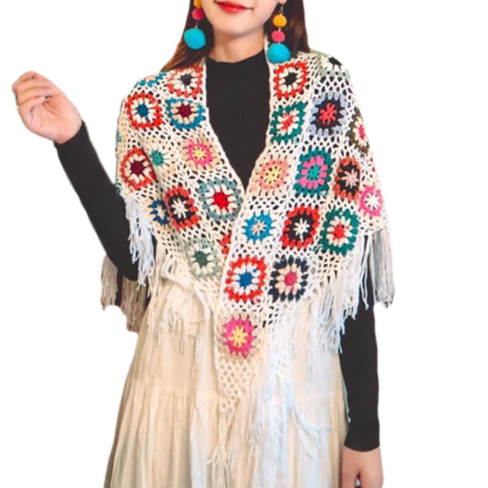 BLACKNANA Ponchos Fringed Shawl Sweater for Women Girl Knitted Shoulder Wrap Ethnic Shawl Wrap Fashion Cloak