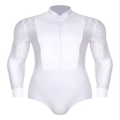 Winnrchan Men's Shiny Latin Ballet Dance Shirt Leotard Long Sleeve Ballroom Samba Salsa Performance Costume White Medium