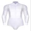 Winnrchan Men's Shiny Latin Ballet Dance Shirt Leotard Long Sleeve Ballroom Samba Salsa Performance Costume White Medium view 1