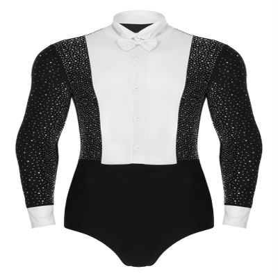 Winnrchan Men's Shiny Latin Ballet Dance Shirt Leotard Long Sleeve Ballroom Samba Salsa Performance Costume Black XX-Large