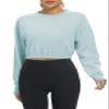 Bestisun Long Sleeve Workout Crop Tops Dance Gym Shirt Yoga Sports Clothes for Women Light Blue S view 1