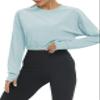 Bestisun Long Sleeve Workout Crop Tops Dance Gym Shirt Yoga Sports Clothes for Women Light Blue S view 3