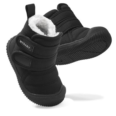 DUONITITI Toddler Snow Boots Double Strap Winter Warm Shoes Baby Faux Fur Lining Soft Fleece Booties with Non-Slip Sole(Black,9 Toddler)
