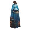 HCBPWVQA Unisex Full Length Halloween Hooded Cloak Fish Sharks Coral Hooded Robe Witch Cape for Halloween Cosplay Costume view 4