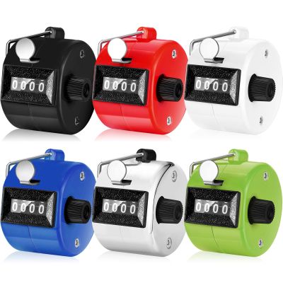 TOODOO 6 Pack Hand Tally Counter 4 Digit Mechanical Palm Clicker Plastic Hand Held Counter Clicker with Metal Finger Ring for School Golf Sports Events Office Stadium(Retro Color)