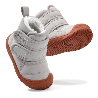DUONITITI Toddler Snow Boots Double Strap Winter Warm Shoes Baby Faux Fur Lining Soft Fleece Booties with Non-Slip Sole(Grey,9 Toddler)