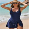 Aleumdr One Piece Swimdress Swimsuits for Women Tummy Control Swim Dresses Skirt Bathing Suit Dark Blue Small view 2