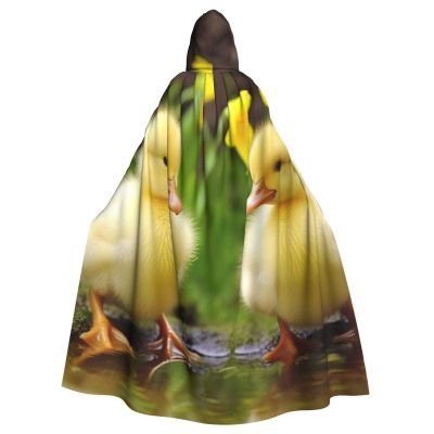 HCBPWVQA Unisex Full Length Halloween Hooded Cloak Cute Ducks Hooded Robe Witch Cape for Halloween Cosplay Costume
