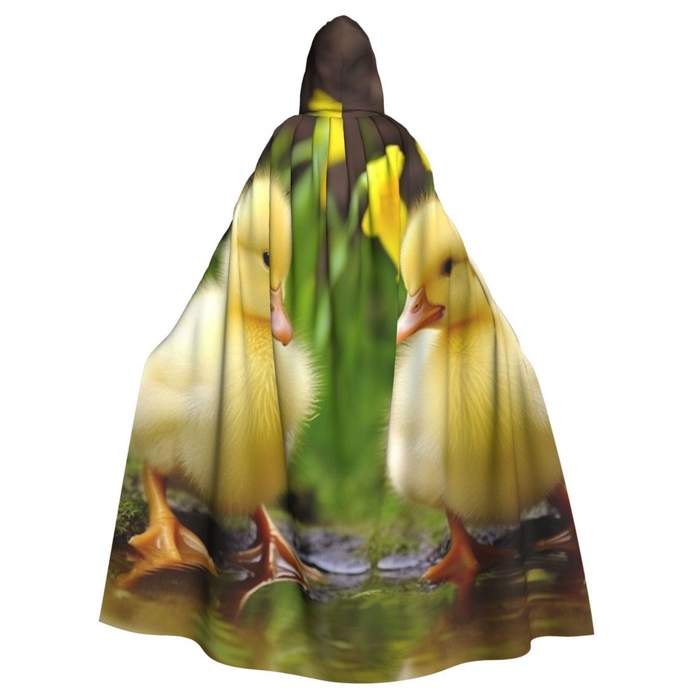HCBPWVQA Unisex Full Length Halloween Hooded Cloak Cute Ducks Hooded Robe Witch Cape for Halloween Cosplay Costume