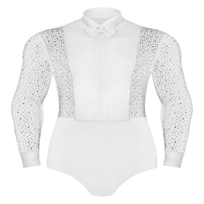 Winnrchan Men's Shiny Latin Ballet Dance Shirt Leotard Long Sleeve Ballroom Samba Salsa Performance Costume White Large