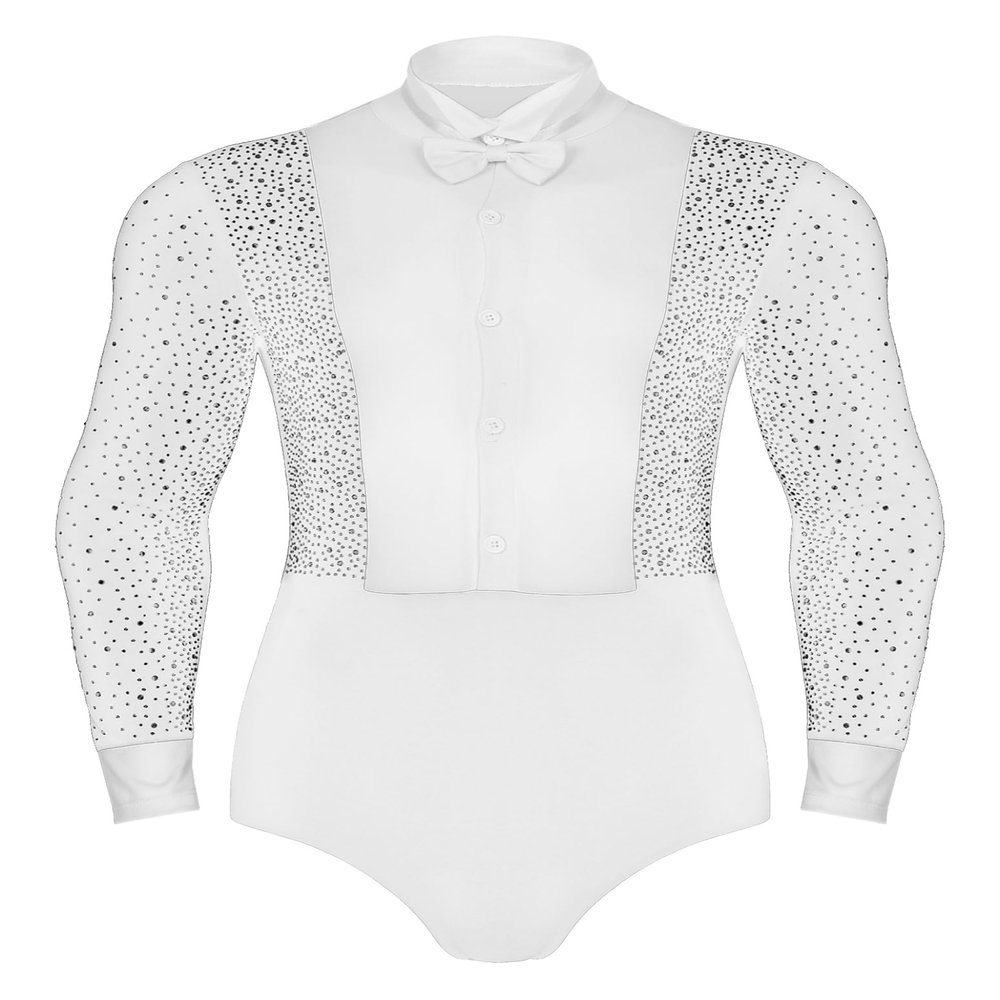 Winnrchan Men's Shiny Latin Ballet Dance Shirt Leotard Long Sleeve Ballroom Samba Salsa Performance Costume White Large