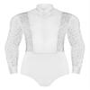 Winnrchan Men's Shiny Latin Ballet Dance Shirt Leotard Long Sleeve Ballroom Samba Salsa Performance Costume White Large view 1
