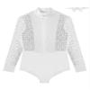 Winnrchan Men's Shiny Latin Ballet Dance Shirt Leotard Long Sleeve Ballroom Samba Salsa Performance Costume White Large view 3