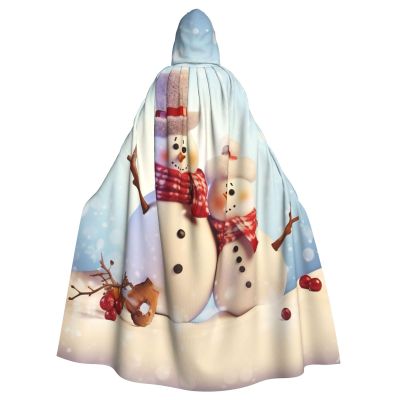 HCBPWVQA Unisex Full Length Halloween Hooded Cloak Cute Snowmen Christmas Hooded Robe Witch Cape for Halloween Cosplay Costume