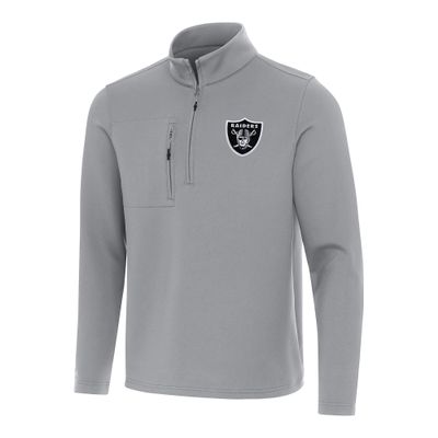 Antigua Men's Gray Las Vegas Raiders Insider Quarter-Zip Pullover Top