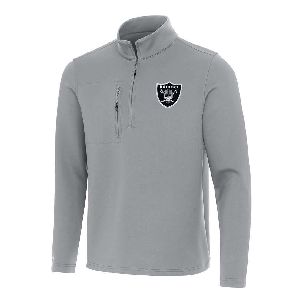 Antigua Men's Gray Las Vegas Raiders Insider Quarter-Zip Pullover Top