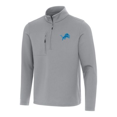 Antigua Men's Gray Detroit Lions Insider Quarter-Zip Pullover Top