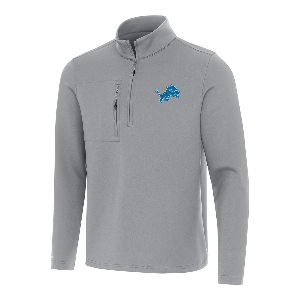 Antigua Men's Gray Detroit Lions Insider Quarter-Zip Pullover Top