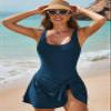 Aleumdr One Piece Swimdress Swimsuits for Women Tummy Control Swim Dresses Skirt Bathing Suit Sail Blue Small view 3