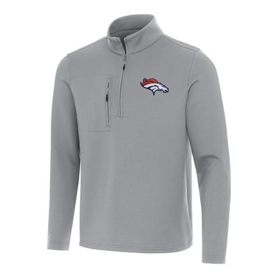 Antigua Men's Gray Denver Broncos Insider Quarter-Zip Pullover Top