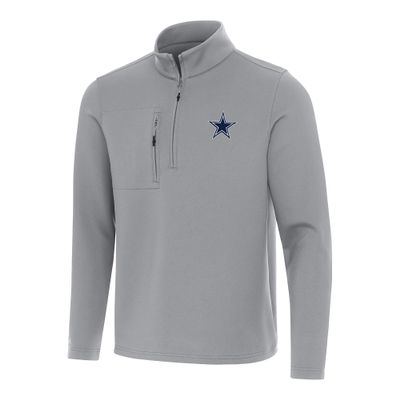 Antigua Men's Gray Dallas Cowboys Insider Quarter-Zip Pullover Top