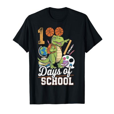 100 Day Of School Old Man Costume 100 Basketball Dinosaur T-Shirt