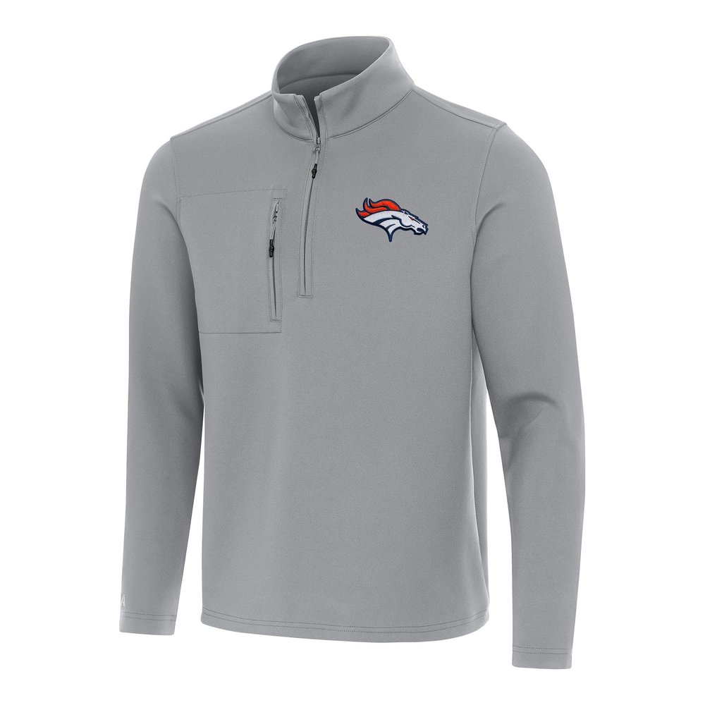 Antigua Men's Gray Denver Broncos Insider Quarter-Zip Pullover Top