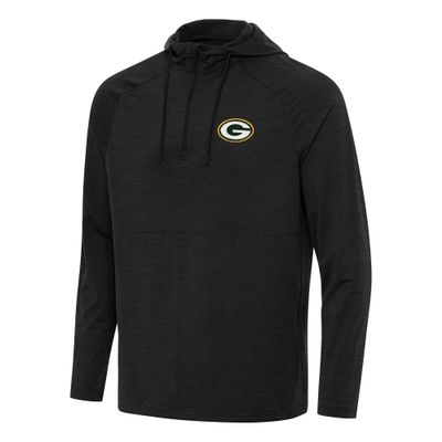 Antigua Men's Heather Black Green Bay Packers Spikes Quarter-Zip Pullover Hoodie