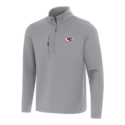 Antigua Men's Gray Kansas City Chiefs Insider Quarter-Zip Pullover Top
