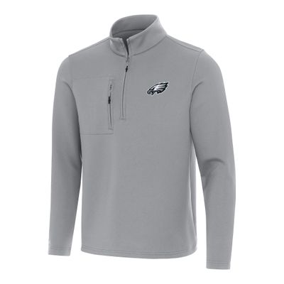 Antigua Men's Gray Philadelphia Eagles Insider Quarter-Zip Pullover Top