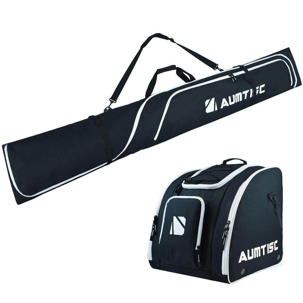 AUMTISC Ski Bag and Boot Bag Combo, Padded Two-Piece Set Skis and Boots Bag for Air Travel, Snow Ski Carrying Bag Transport Skis Up to 200 CM, Ski Boots Size Up to 13