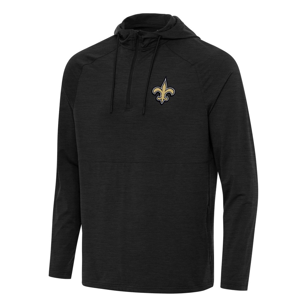 Antigua Men's Heather Black New Orleans Saints Spikes Quarter-Zip Pullover Hoodie