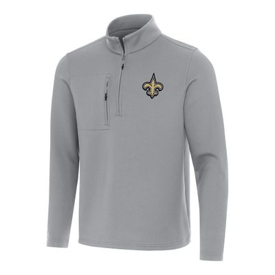Antigua Men's Gray New Orleans Saints Insider Quarter-Zip Pullover Top