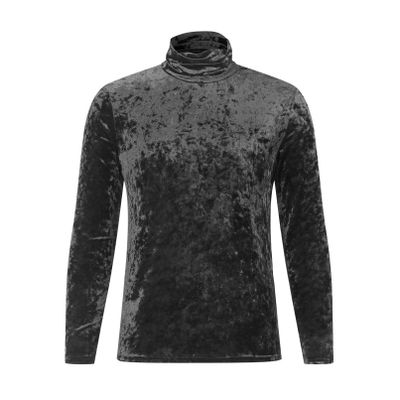 Men Stretch Slim Fit Lightweight Velvet Long Sleeve Solid Pullover Top Turtleneck T-Shirt Suede Base Shirt (Black,3X-Large)
