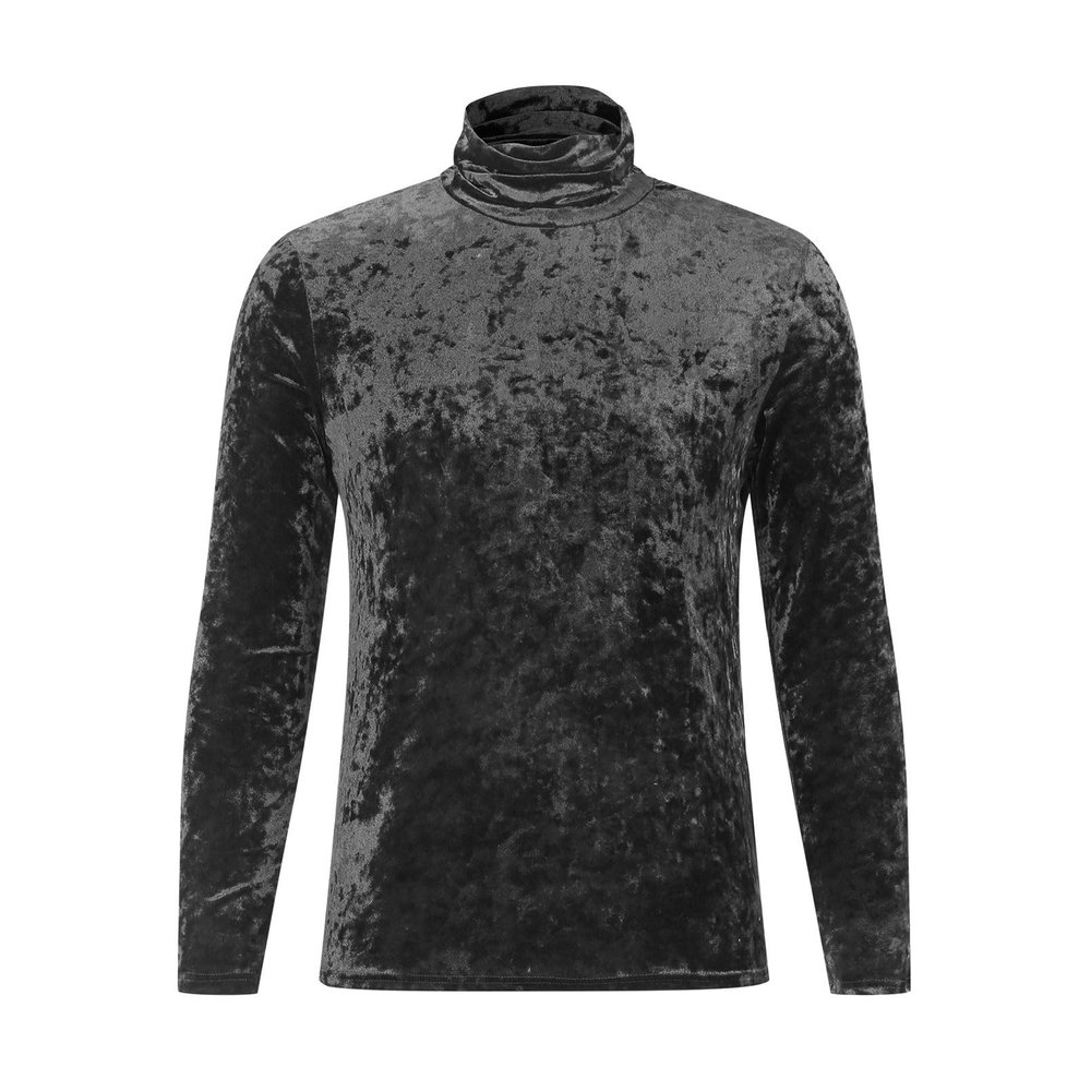 Men Stretch Slim Fit Lightweight Velvet Long Sleeve Solid Pullover Top Turtleneck T-Shirt Suede Base Shirt (Black,3X-Large)