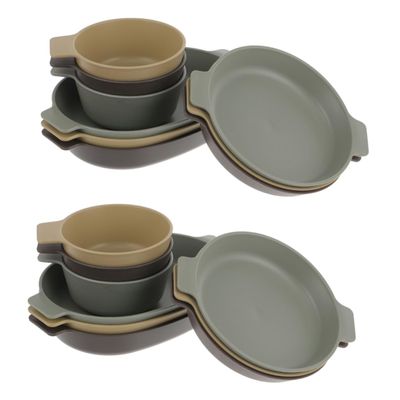 Sosoport 2sets Portable Picnic Dinnerware Outdoor Tableware Lightweight Plastic Bowl Kit