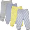 123 Bear 100% Cotton Baby Pants with Footies 100% Cotton Unisex Boys Girls (0-3 Months, 4-Pack LemnGr Pr) view 1