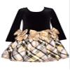 Bonnie Jean Girls 2T-16 Velvet Plaid Taffeta Drop-Waist Hipster Holiday Dress (Gold Bows, 6) view 1