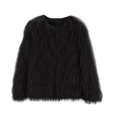 Girls Faux-Fur Jacket Coat Winter Snowday Thick Warm Fashion Cool Clothes Fleece Furry Coat Fuzzy (Black, 1-2 Years)