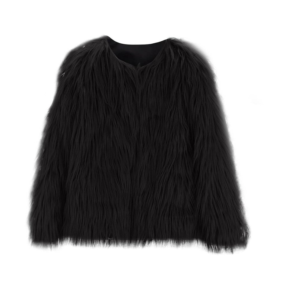 Girls Faux-Fur Jacket Coat Winter Snowday Thick Warm Fashion Cool Clothes Fleece Furry Coat Fuzzy (Black, 1-2 Years)