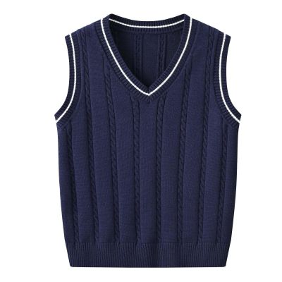 Boys Girls V Neck Knitted Sleeveless Pullover Sweater Vest Toddler Solid School Uniform Knit Sweaters (Navy, 5-6 Years)
