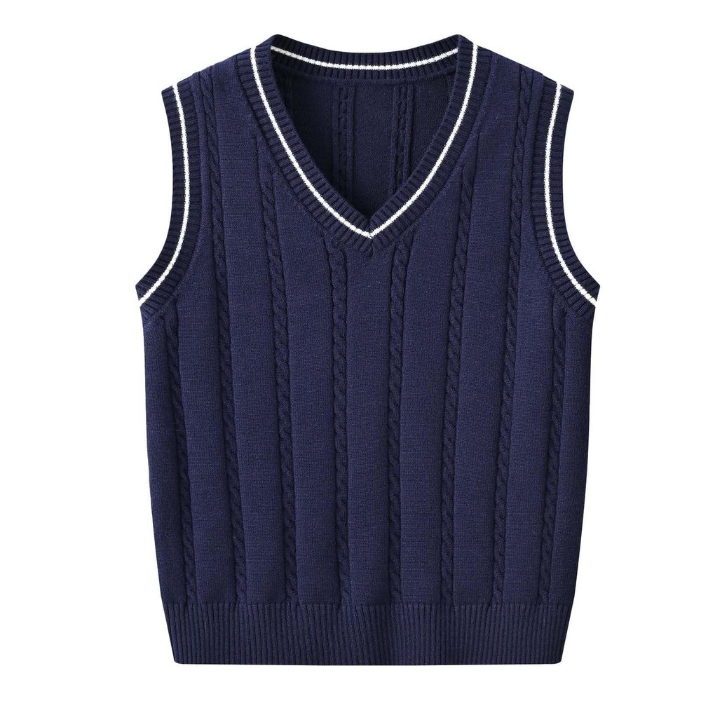 Boys Girls V Neck Knitted Sleeveless Pullover Sweater Vest Toddler Solid School Uniform Knit Sweaters (Navy, 5-6 Years)