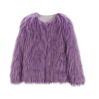 Girls Faux-Fur Jacket Coat Winter Snowday Thick Warm Fashion Cool Clothes Fleece Furry Coat Fuzzy (Purple, 7-8 Years)