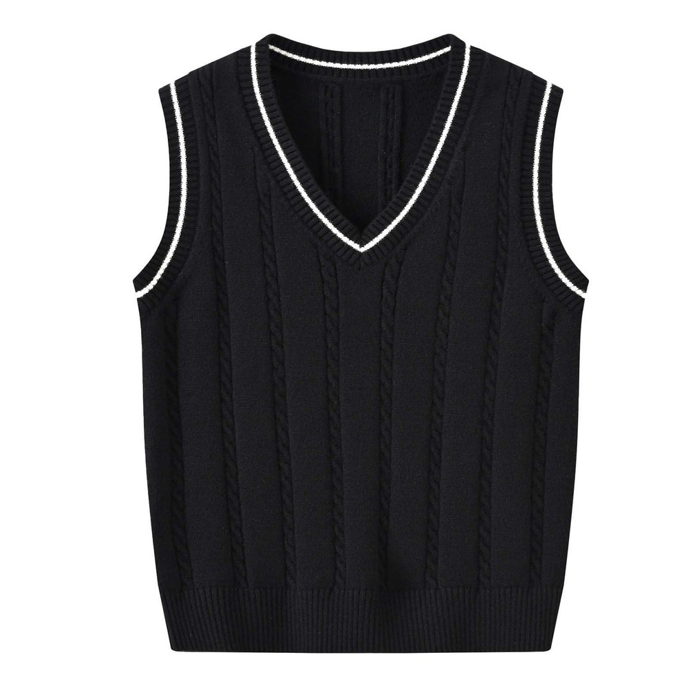 Boys Girls V Neck Knitted Sleeveless Pullover Sweater Vest Toddler Solid School Uniform Knit (Black, 5-6 Years)