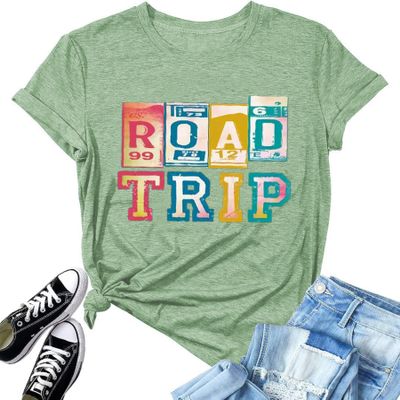 Road Trip Women Hiking Camping Active Shirts Loose Fit Workout Graphic Climbing Outfit 70s 80s 90s Vintage Outdoor Tee Tops, Light Green XL