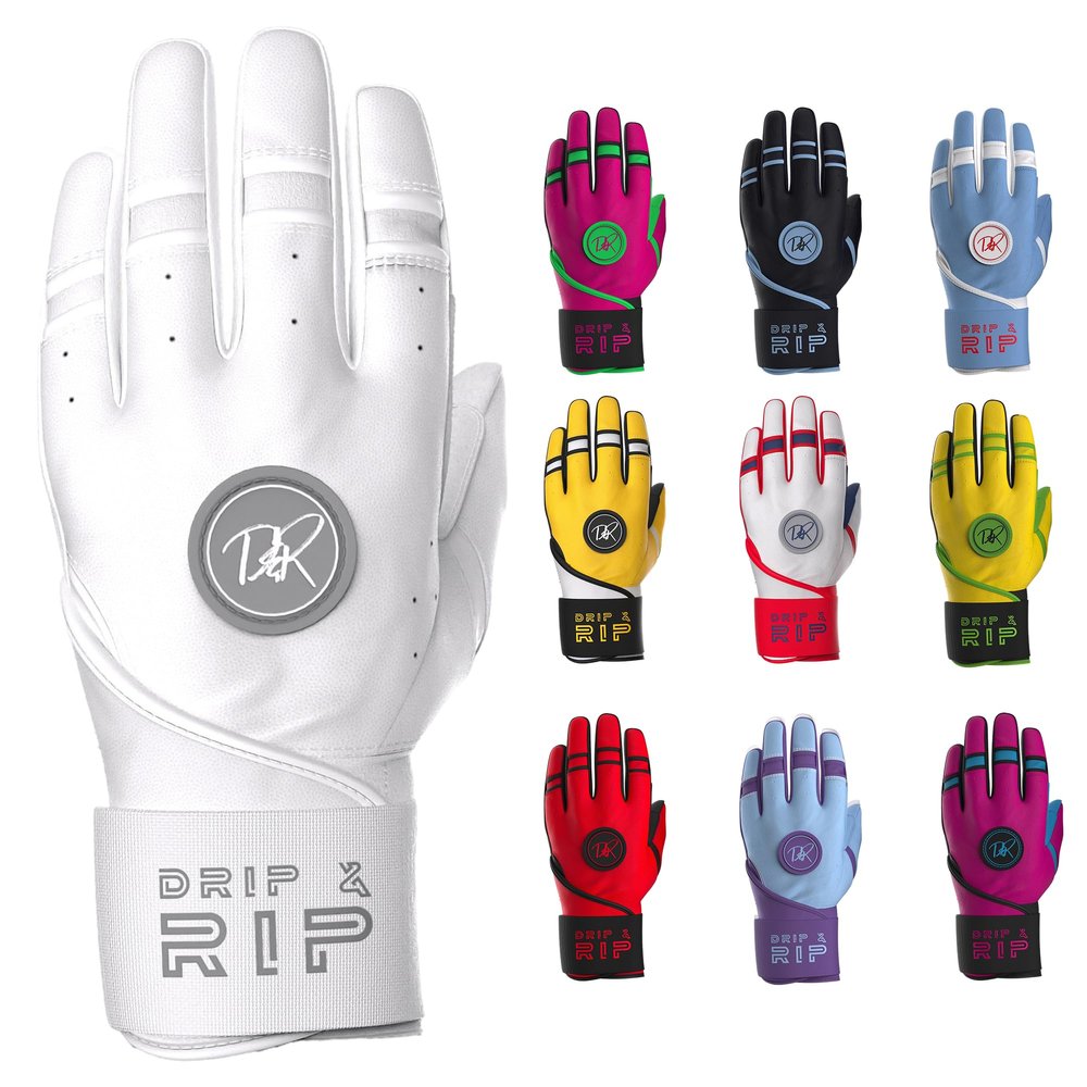 Drip & Rip Baller Series Premium Long Cuff Batting Gloves for Baseball and Softball in Youth and Adult Sizing (Specter, Adult X-Large)